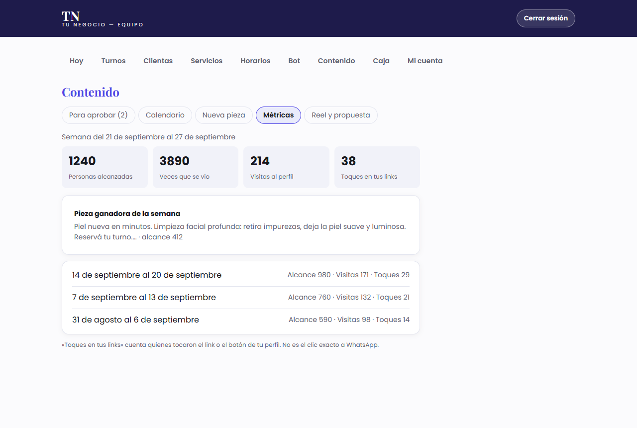 Qué funcionó: pantalla de ejemplo